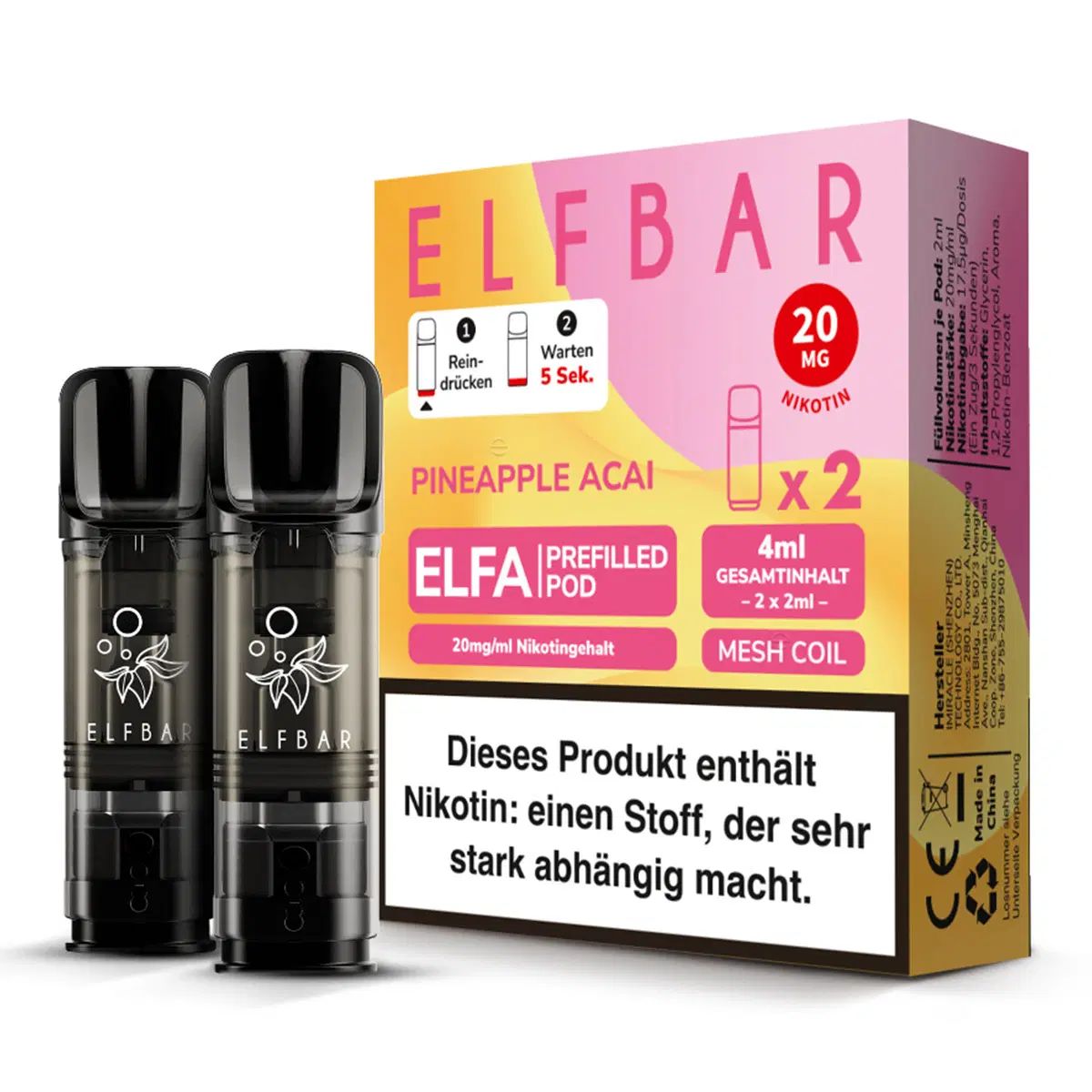 Elfa Pods von Elfbar - alle Sorten - Mit Nikotin, Werbung, Flasche