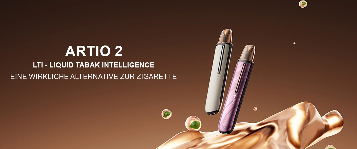 zwei vapes Oxva Artio 2 auf einem braunen Hintergrund. 