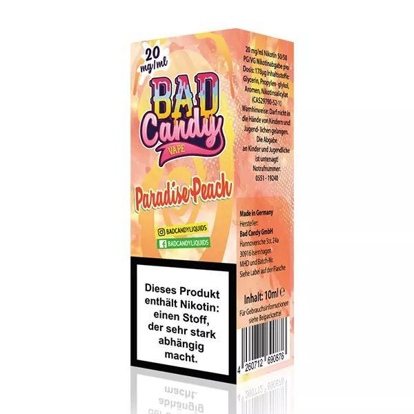 Liquid Paradise Peach Bad Candy mit 10mg Nikotin