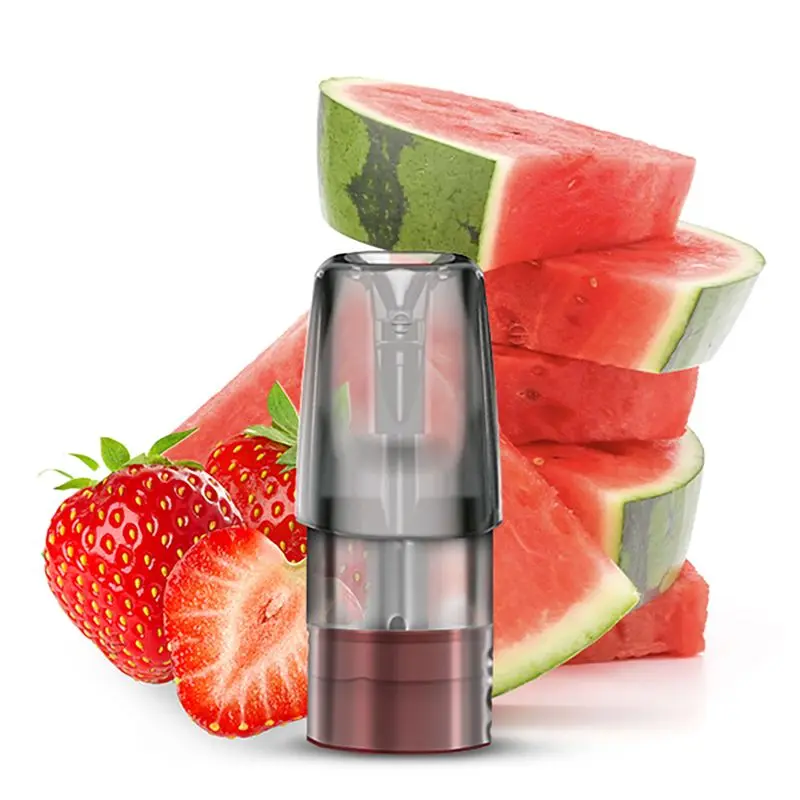 Elfbar Mate 500 P1 Pod in Vorderansicht mit frischen Erdbeeren und aufgeschnittenen Wassermelonen im Hintergrund