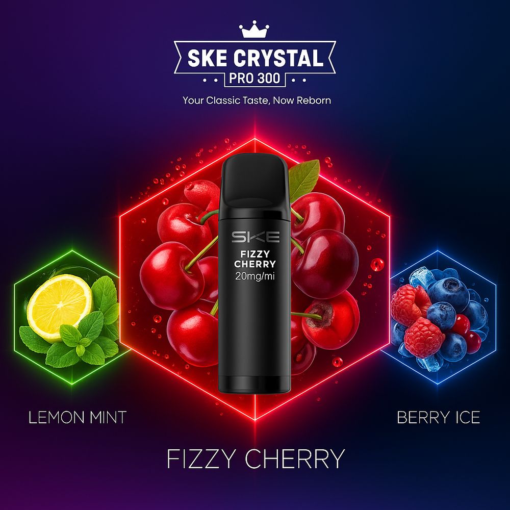 SKE Crystal 800 Pro Pods - alle Sorten - 20mg Nikotin, Werbung, Plakat, Obst, Pflanze, Produzieren