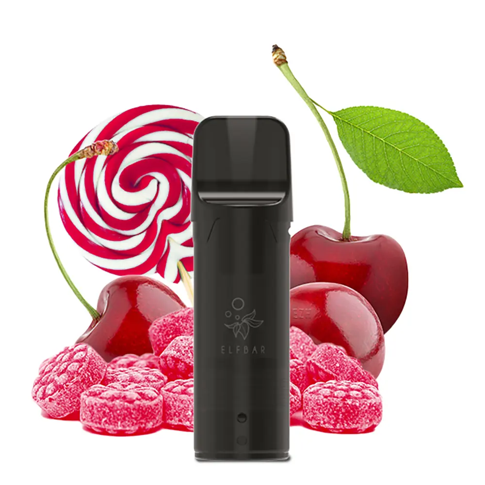 Elfbar ELFA Pod vor Kirschen, Fruchtbonbons und Lutscher – süßes Cherry-Candy-Aroma zur Orientierung des eigenen Geschmackstyps