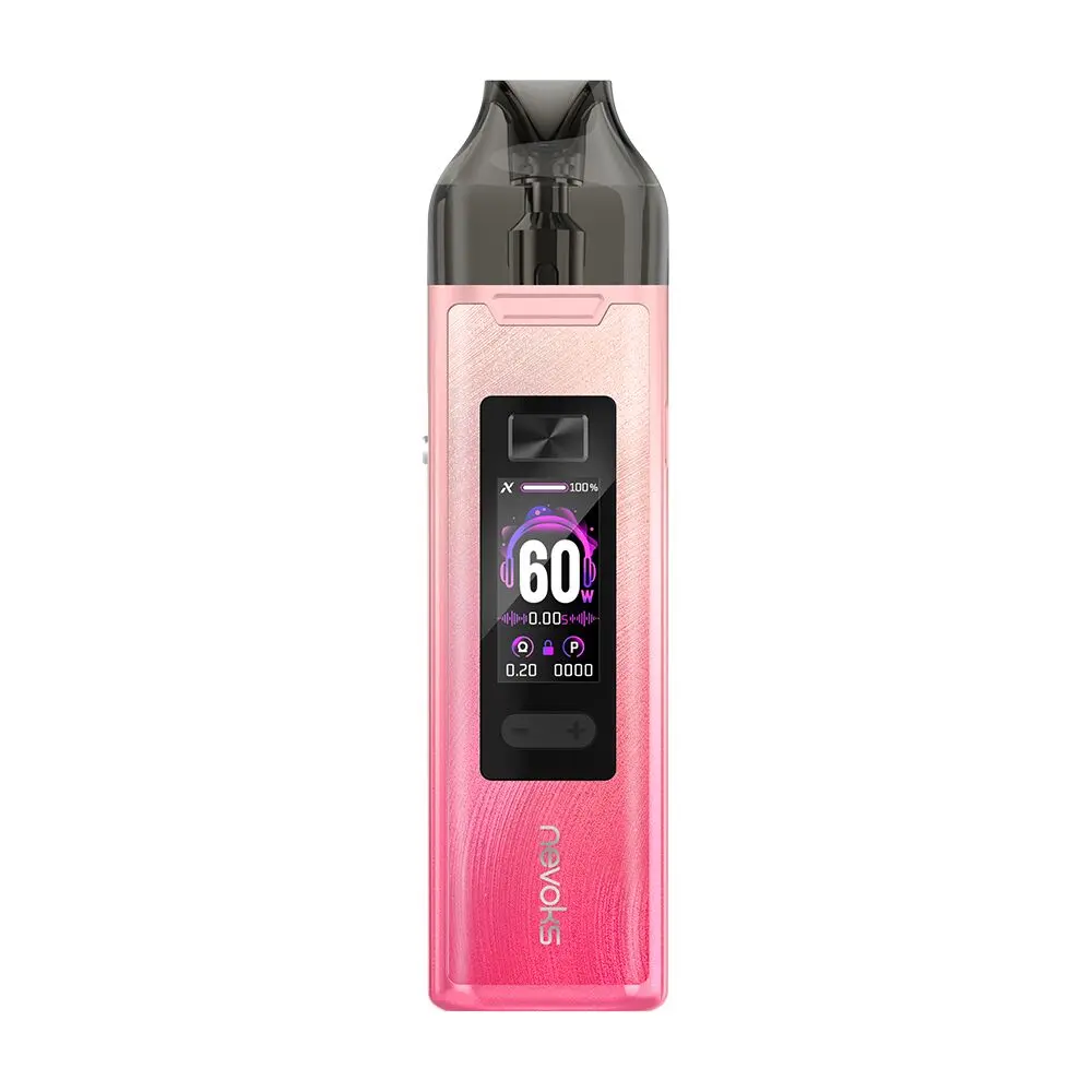 Nevoks Feelin XR Pro Pod Kit in Radiant Rose mit Displayanzeige von 60 W, schwarzem Mundstück und Markenlogo unten.